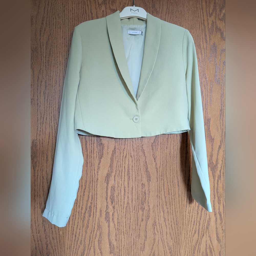 Lush - Green Cropped Blazer with Notched Lapels